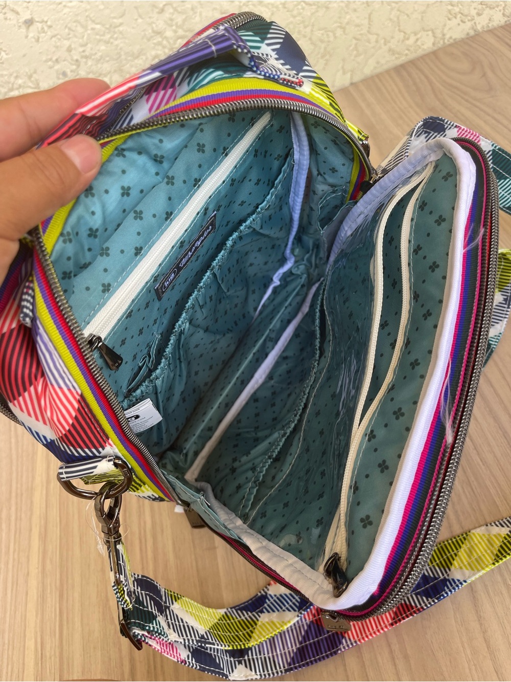 lug Multicolor Plaid Crossbody Bag - Navy, Pink, Lime, Teal - Picture 7 of 13